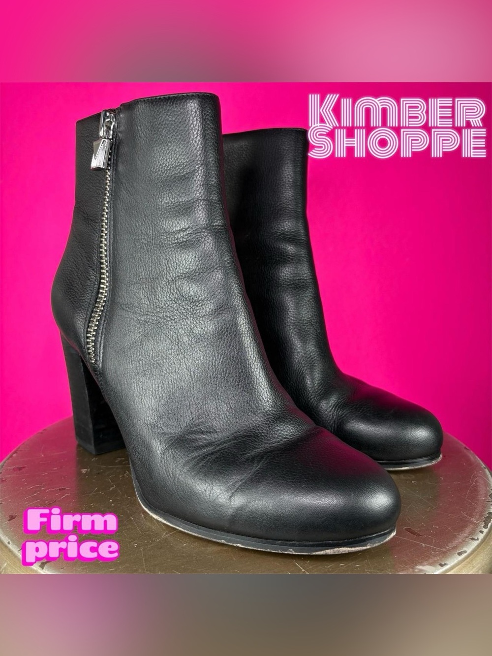 Micahel Kors Margaret Black Leather Round Toe Heeled Ankle Boot US 8 EU 38
